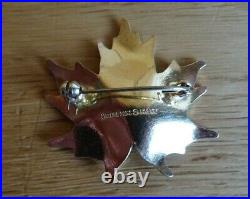 Sterling Silver Enamel Autumn Maple Leaf Brooch Hroar Prydz Norway norwegian x