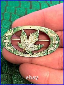 Sterling Silver Maple Leaf Champleve Enamel Brooch c 1904 Antique 2