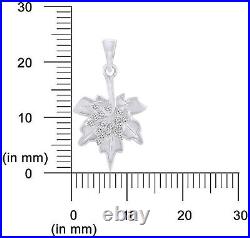 Sterling Silver Maple Leaf Real Diamond 0.10 Carat Pendant Necklace 18 Inches