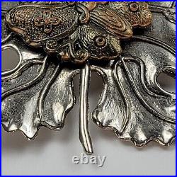 Sylvia Dahl Copper Butterfly On Silver Maple Leaf Scarf Clip 3