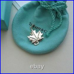 TIFFANY & CO STERLING SILVER MAPLE LEAF CHARM WithORIG BOX POUCH RIBBON & CARD