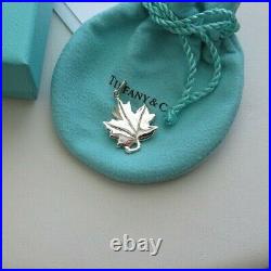 TIFFANY & CO STERLING SILVER MAPLE LEAF CHARM WithORIG BOX POUCH RIBBON & CARD