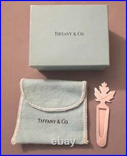 TIFFANY & CO. Sterling Silver Maple Leaf Bookmark Page Clip Marker in Pouch Box