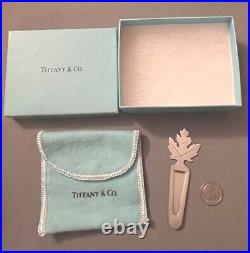 TIFFANY & CO. Sterling Silver Maple Leaf Bookmark Page Clip Marker in Pouch Box