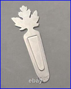 TIFFANY & CO. Sterling Silver Maple Leaf Bookmark Page Clip Marker in Pouch Box