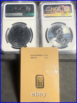 This Lot Is 2 Canadian Silver Maple Leaf Coins, And 1/2 gram Gold From Frontier This Lot Is 2 Canadian Silver Maple Leaf Coins, And 1/2 gram Gold From Frontier