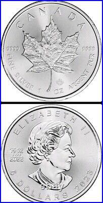 Tube Of Twenty Five Canadian Maple Leafs Silver Coins Bullion 2022