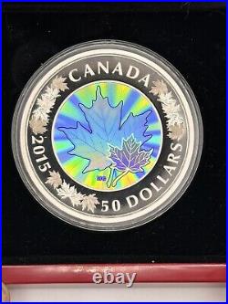 VIEW THE HOLOGRAM VIDEO 5oz Canadian Mint Lustrous Maple Leaves 2015 silver coin