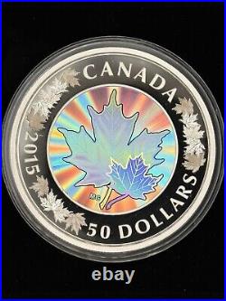 VIEW THE HOLOGRAM VIDEO 5oz Canadian Mint Lustrous Maple Leaves 2015 silver coin