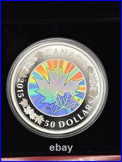 VIEW THE HOLOGRAM VIDEO 5oz Canadian Mint Lustrous Maple Leaves 2015 silver coin
