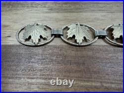 Vintage 925 sterling silver Maple Leaf Link Bracelet 7in Fold Over Clasp L335