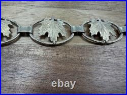 Vintage 925 sterling silver Maple Leaf Link Bracelet 7in Fold Over Clasp L335