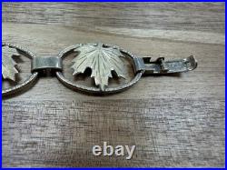 Vintage 925 sterling silver Maple Leaf Link Bracelet 7in Fold Over Clasp L335