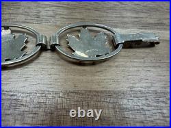 Vintage 925 sterling silver Maple Leaf Link Bracelet 7in Fold Over Clasp L335