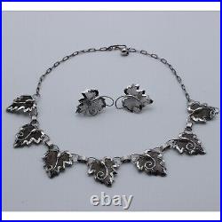 Vintage Bond Boyd sterling silver maple leaf filigree mesh necklace set