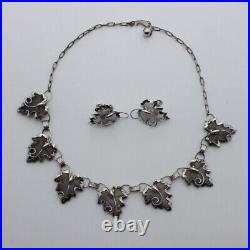 Vintage Bond Boyd sterling silver maple leaf filigree mesh necklace set