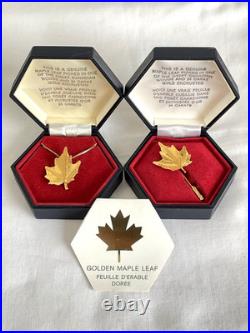 Vintage Boxed Set of Air Canada Gold & Silver Maple Leaf Necklace & Pin Brooch