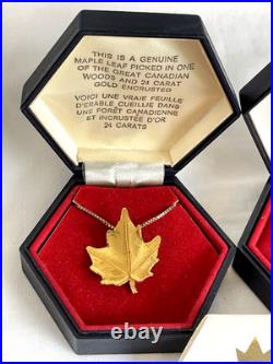 Vintage Boxed Set of Air Canada Gold & Silver Maple Leaf Necklace & Pin Brooch