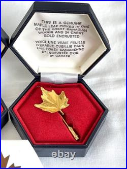 Vintage Boxed Set of Air Canada Gold & Silver Maple Leaf Necklace & Pin Brooch