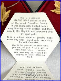 Vintage Boxed Set of Air Canada Gold & Silver Maple Leaf Necklace & Pin Brooch
