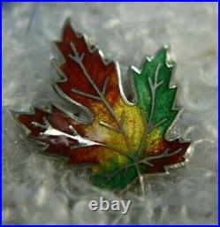 Vintage Maple Leaf fall colors 0.925 Sterling Silver enamel BROOCH PIN BROACH