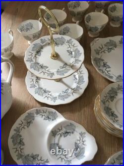 Vintage Royal Albert Silver Maple Bone China Tea Set 30 Pieces Excellent