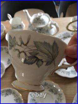 Vintage Royal Albert Silver Maple Bone China Tea Set 30 Pieces Excellent