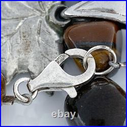 Vintage Sterling Silver 925 Tiger's Eye Pewter Maple Leaf Pendant Necklace 18