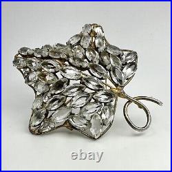 Vintage Vogue Sterling Silver Maple Leaf Rhinestone Brooch Gold Wash Vermeil