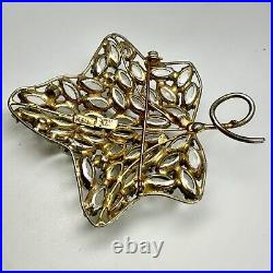 Vintage Vogue Sterling Silver Maple Leaf Rhinestone Brooch Gold Wash Vermeil