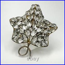 Vintage Vogue Sterling Silver Maple Leaf Rhinestone Brooch Gold Wash Vermeil