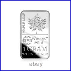 Wessex Mint Silver Savers Maple Leaf 1g Solid Silver Bullion Bars Box of 48