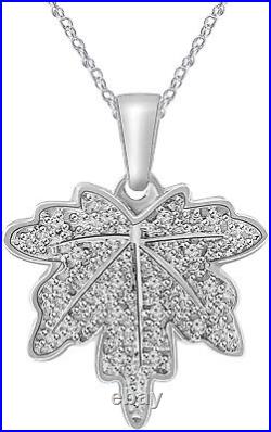 Womens Genuine Diamond Sterling Silver Maple Leaf Pendant Necklace 0.08 carats