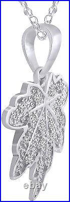 Womens Genuine Diamond Sterling Silver Maple Leaf Pendant Necklace 0.08 carats