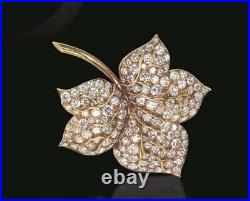 Yellow Gold Plated Maple Leaf Brooch Pin 925 Sterling Silver CZ Diamond